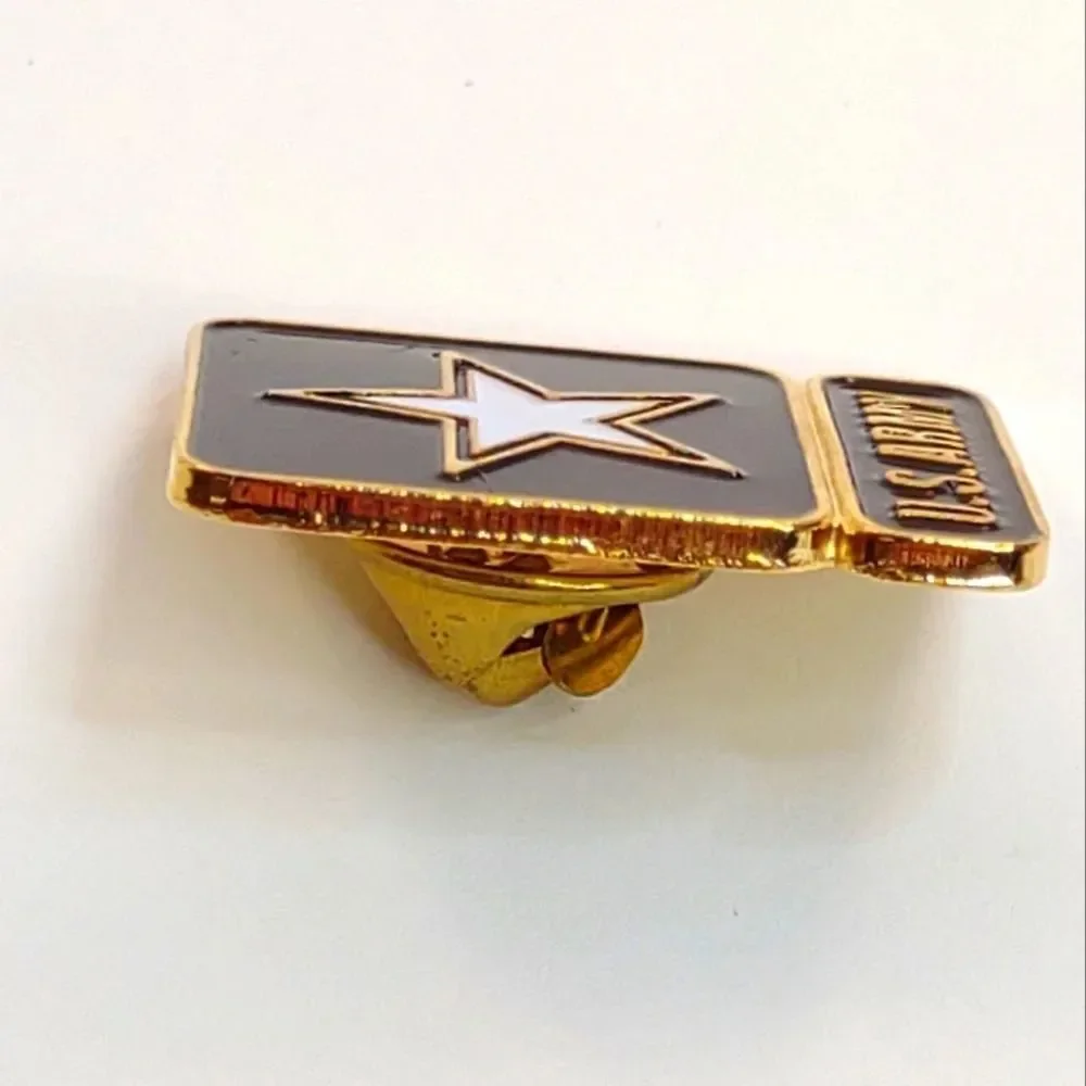 Army Hat Pin Enamel Painted and Metal Black and Gold